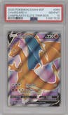 Charizard V from the 2020 Pokemon SWSH set featuring a Champion's Path ETB parallel graded by PSA and given an overall grade of 10.