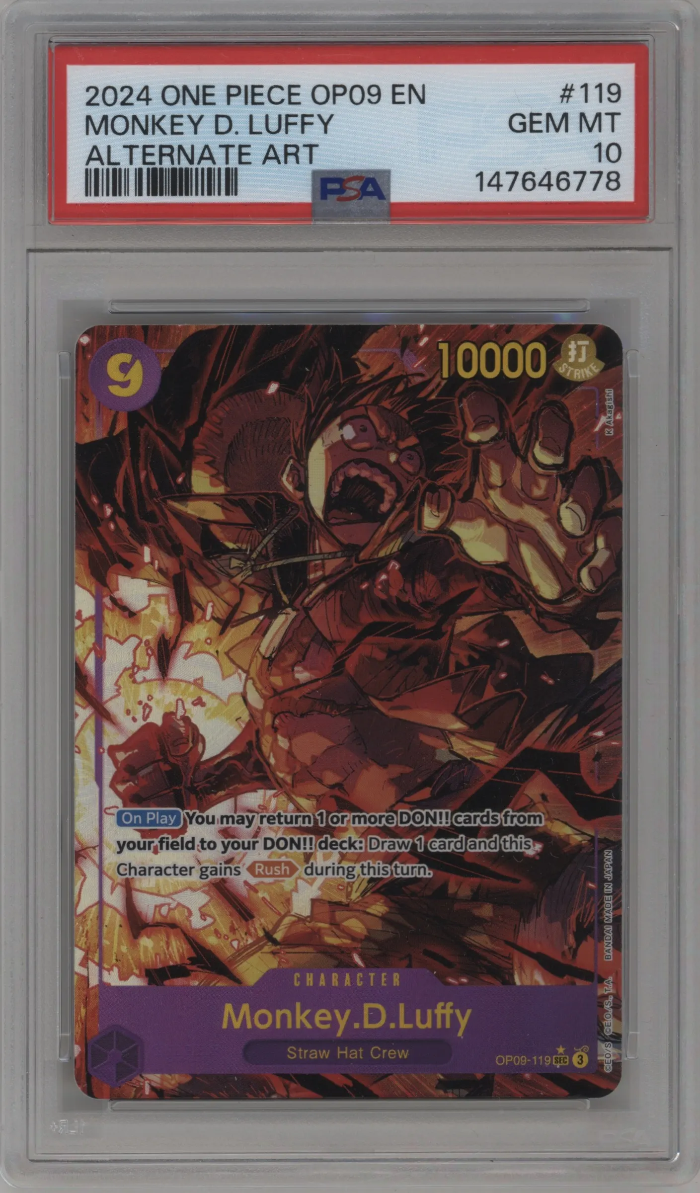2024 One Piece Emperors in the New World Monkey.D.Luffy Alternate Art PSA 10