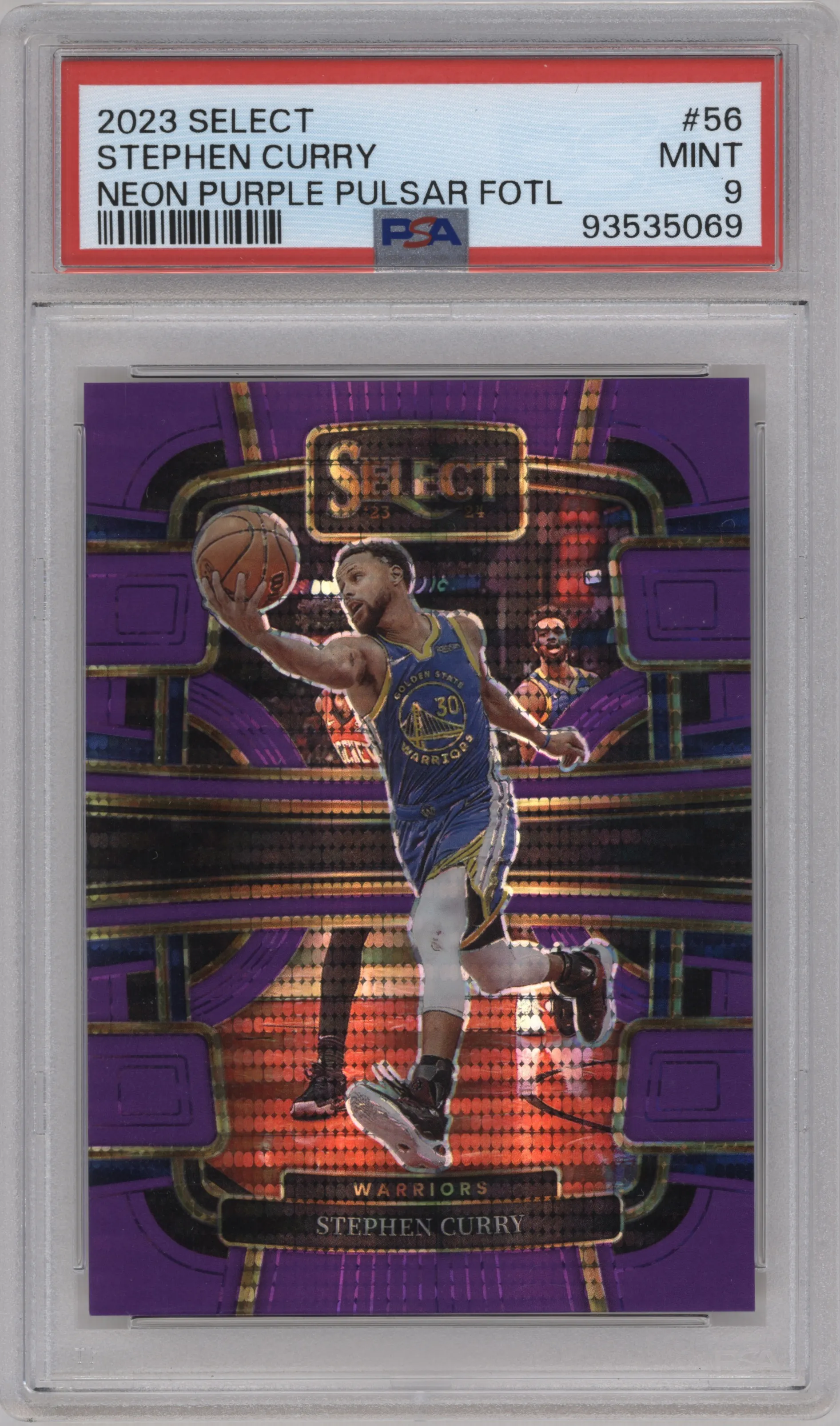 2023 Panini Select Stephen Curry Neon Purple Pulsar Prizms FOTL #56 PSA 9