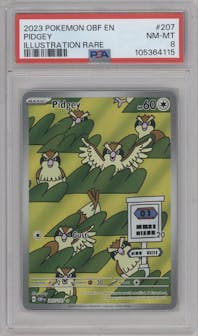 Pidgey from the 2023 Pokemon SV set graded by PSA and given an overall grade of 8.