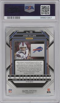 Josh Allen from the 2022 Panini Prizm set featuring a Light Blue Prizm parallel graded by PSA and given an overall grade of 10.