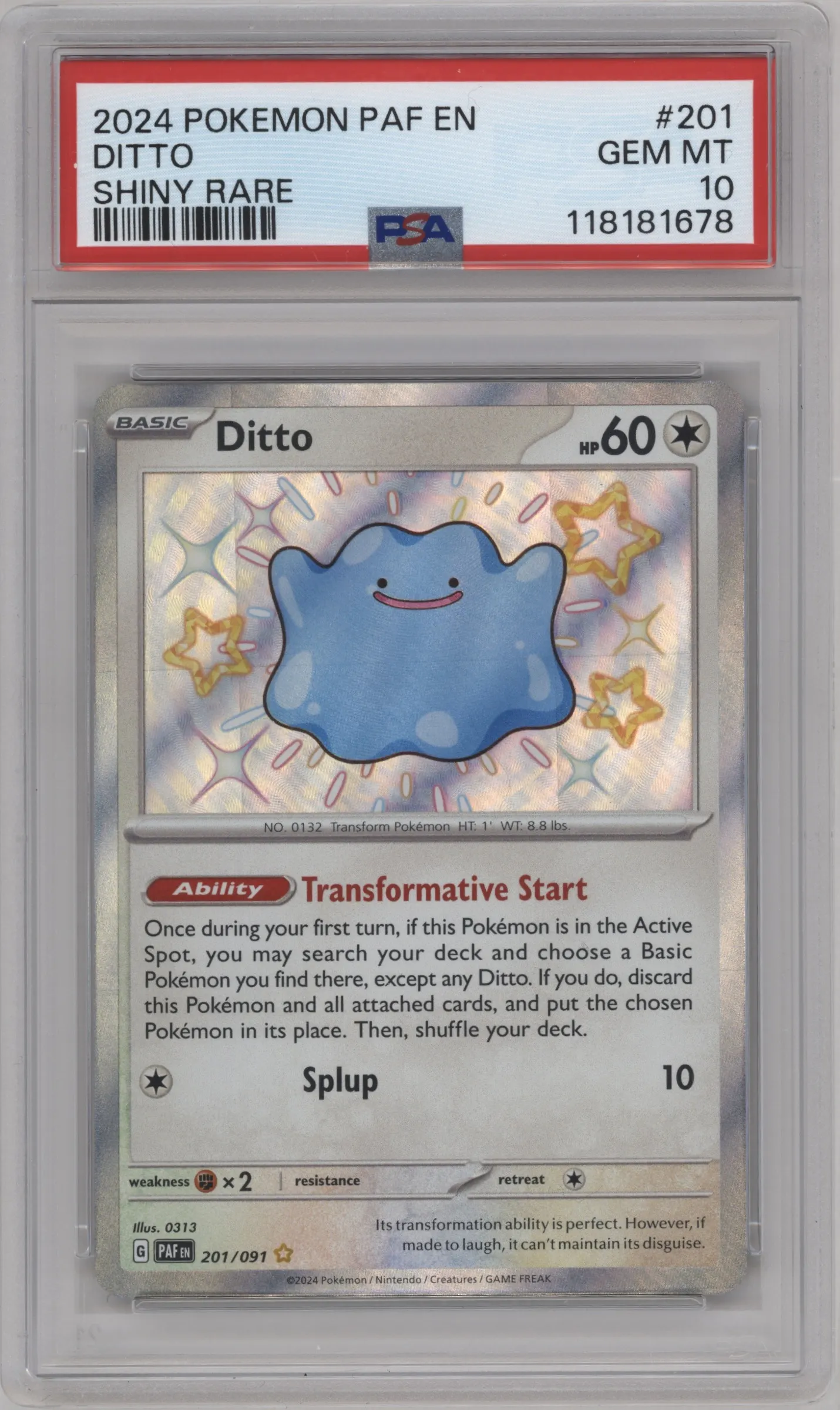 2024 Pokemon SV Paldean Fates Ditto #201 PSA 10
