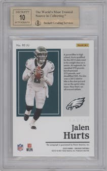 Jalen Hurts from the 2020 Panini Encased set graded by Beckett and given an overall grade of 9.5.