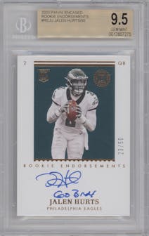 Jalen Hurts from the 2020 Panini Encased set graded by Beckett and given an overall grade of 9.5.