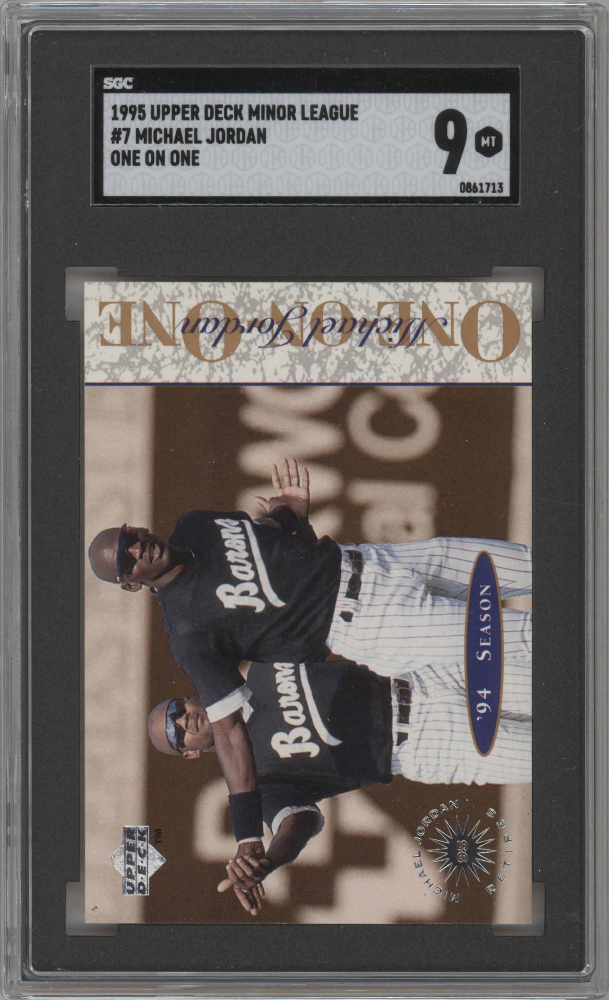 Michael Jordan from the 1995 Upper Deck Minor League set graded by SGC and given an overall grade of 9.