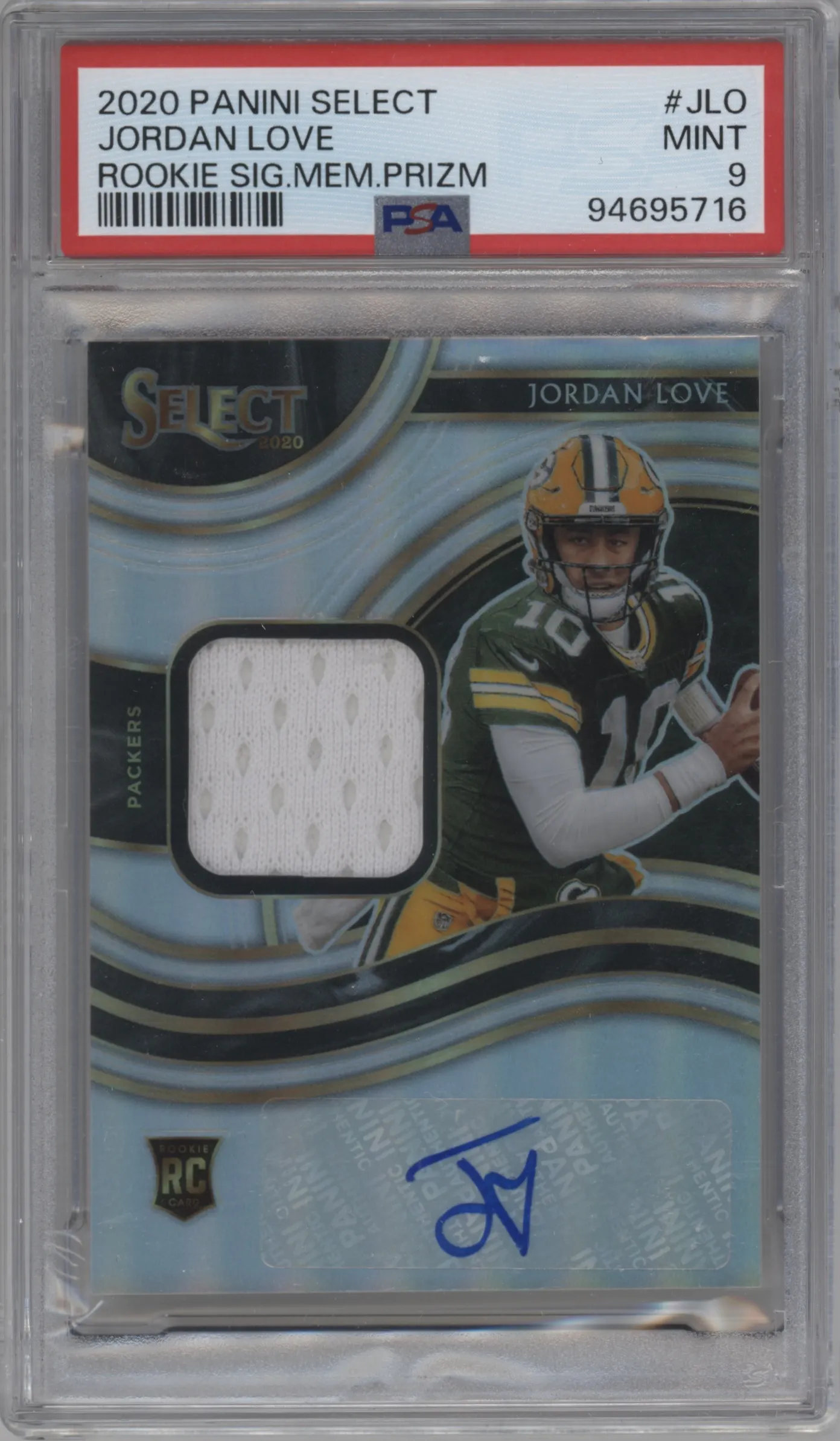 2020 Panini Select Rke.Sig.Mem. Jordan Love #RSM-JLO PSA 9