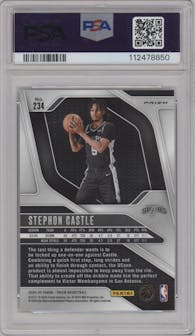 Stephon Castle from the 2024-25 Panini Prizm set featuring a Silver Prizm parallel graded by PSA and given an overall grade of 10.