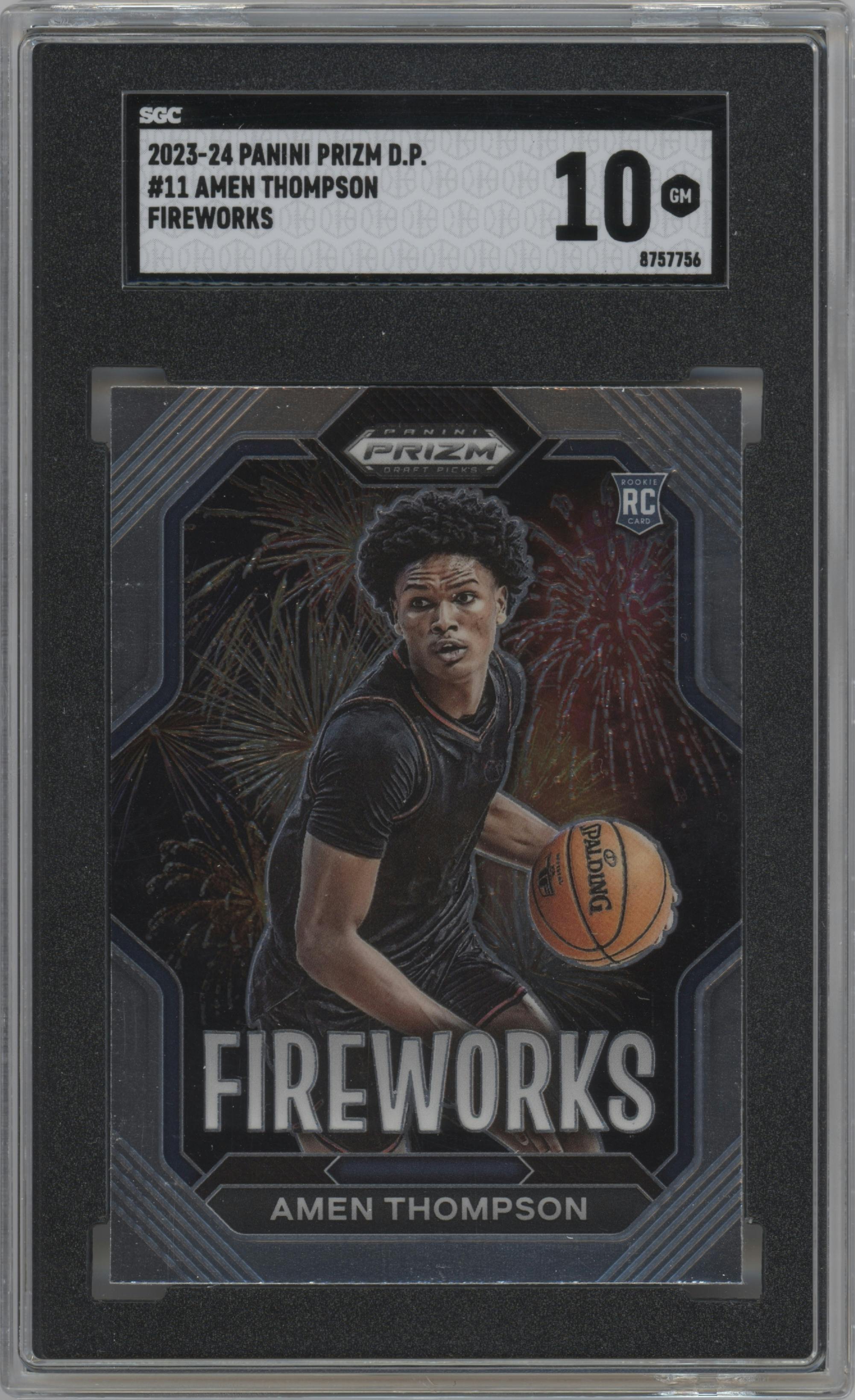 Amen Thompson from the 2023-24 Panini Prizm Draft Picks set graded by SGC and given an overall grade of 10.