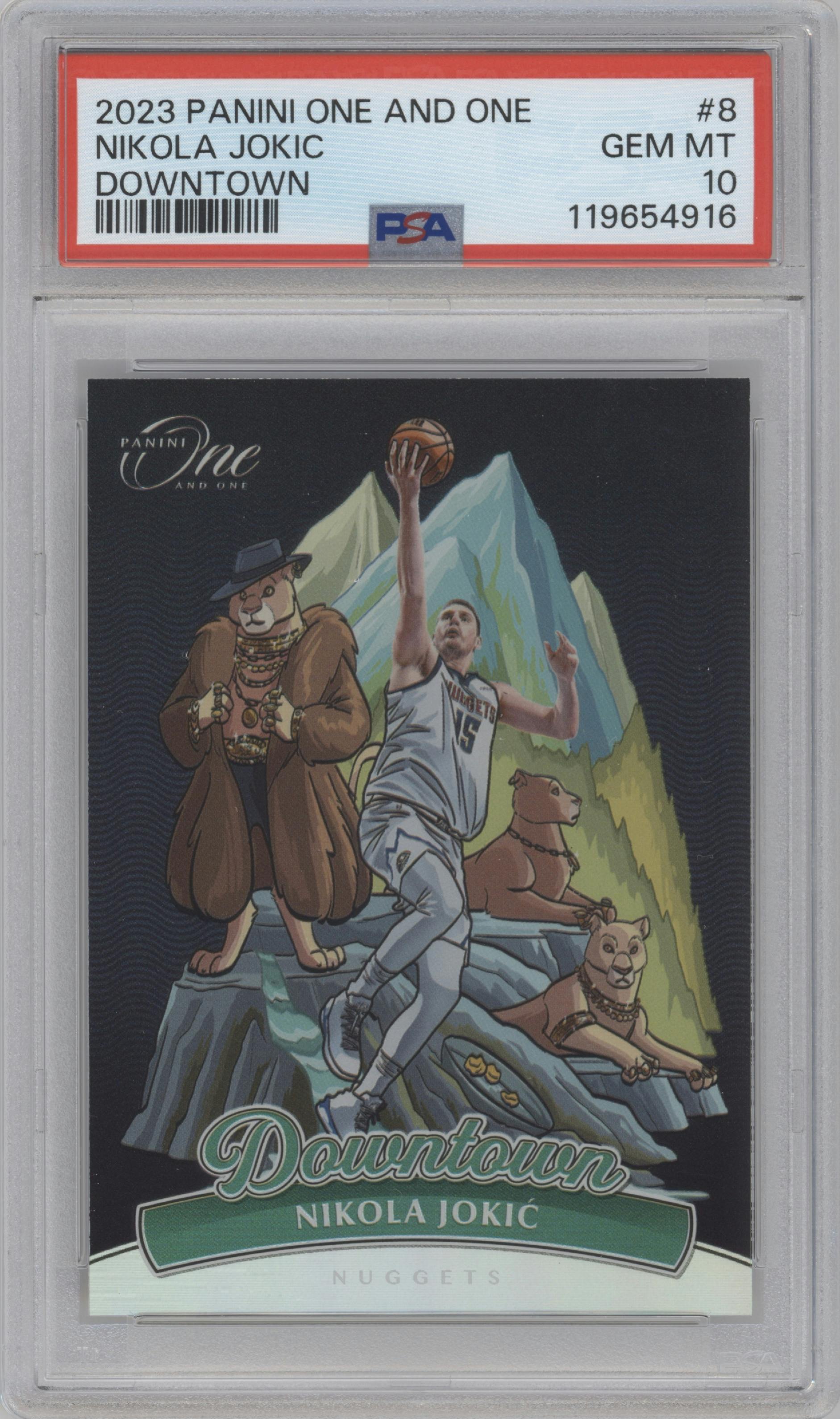Nikola Jokic from the 2023-24 Panini One and One set graded by PSA and given an overall grade of 10.
