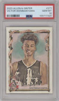 Victor Wembanyama from the 2023 Topps Allen & Ginter set graded by PSA and given an overall grade of 10.