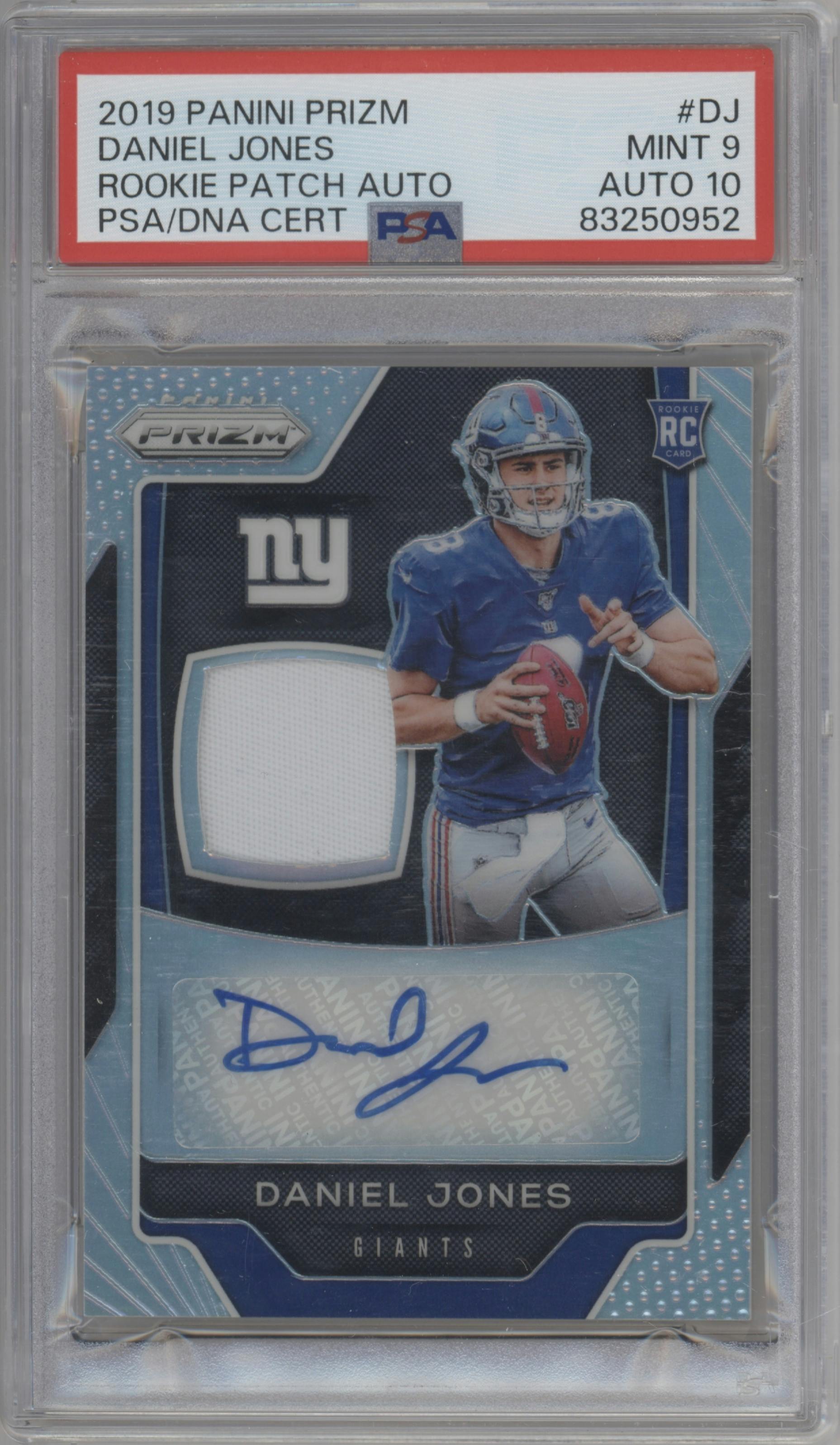 Daniel Jones from the 2019 Panini Prizm set graded by PSA and given an overall grade of 9.