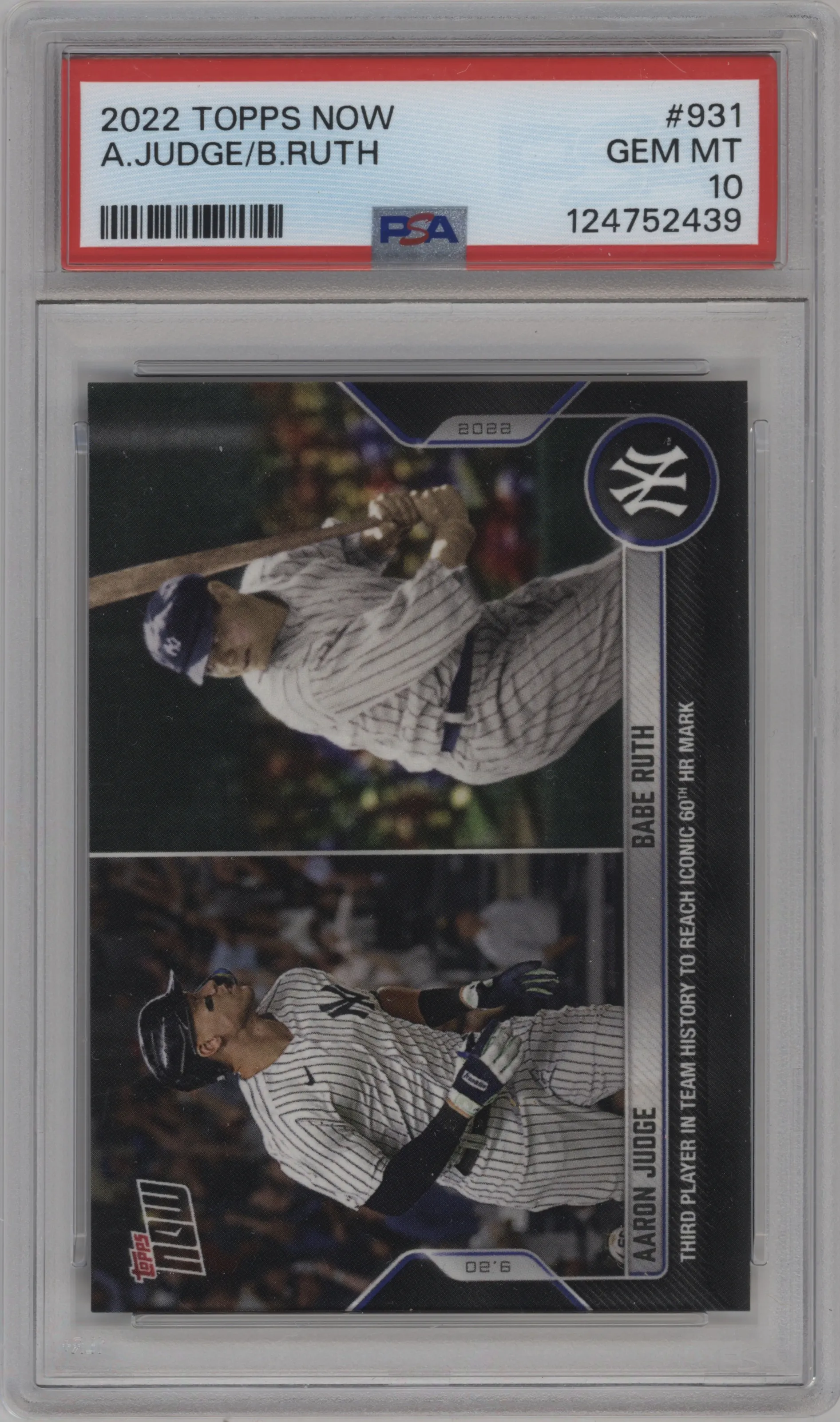 2022 Topps Now Aaron Judge/Babe Ruth #931 PSA 10