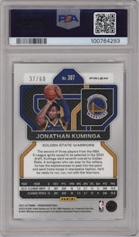  Jonathan Kuminga  from the 2021-22 Panini Prizm  set featuring a Orange Wave parallel graded by PSA and given an overall grade of 9.