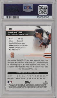 Jung Ho Lee from the 2024 Topps Pristine set featuring a Gold Refractor parallel graded by PSA and given an overall grade of 10.