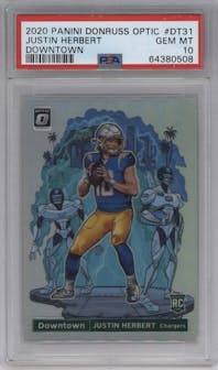 Justin Herbert from the 2020 Panini Donruss Optic set graded by PSA and given an overall grade of 10.