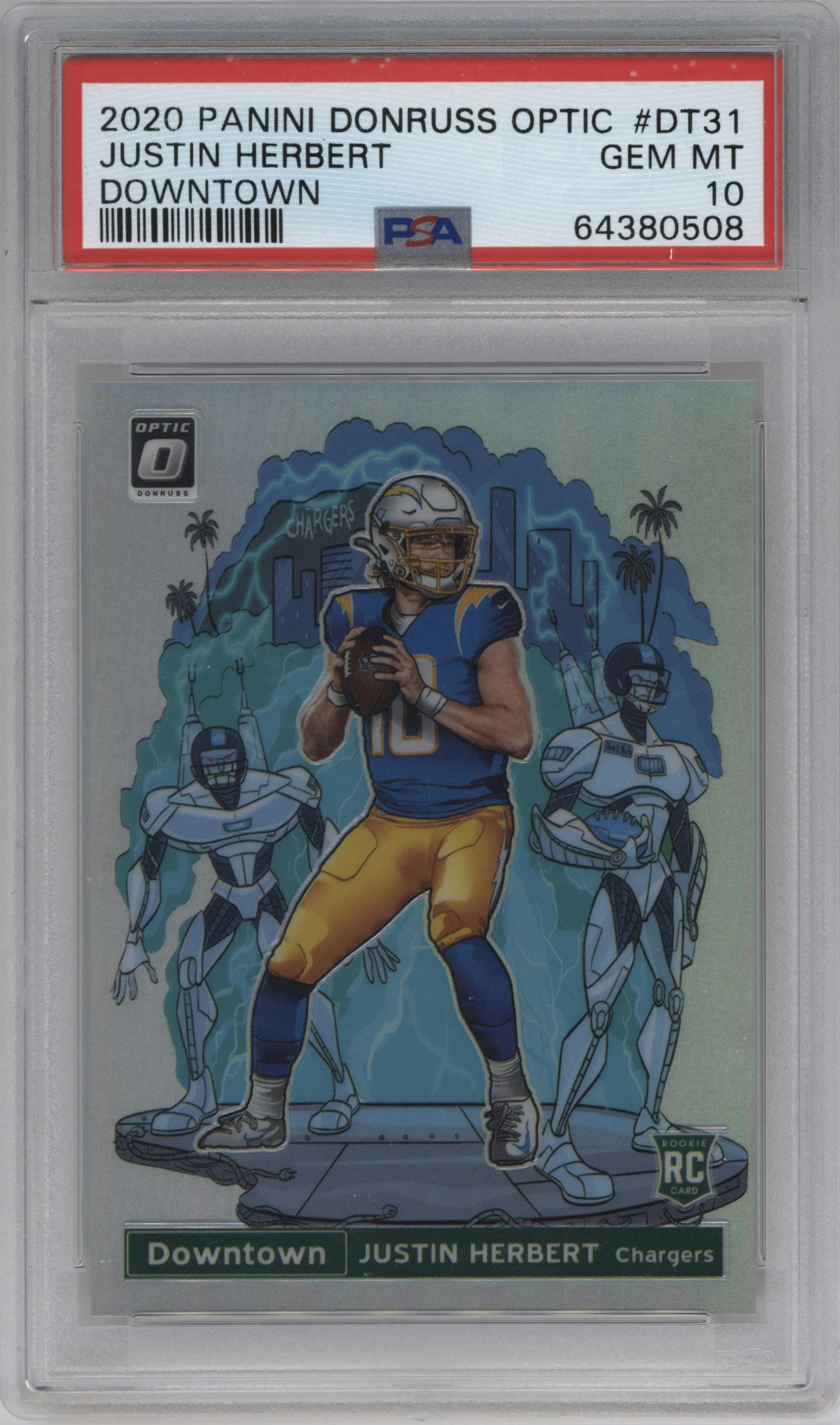 Justin Herbert from the 2020 Panini Donruss Optic set graded by PSA and given an overall grade of 10.