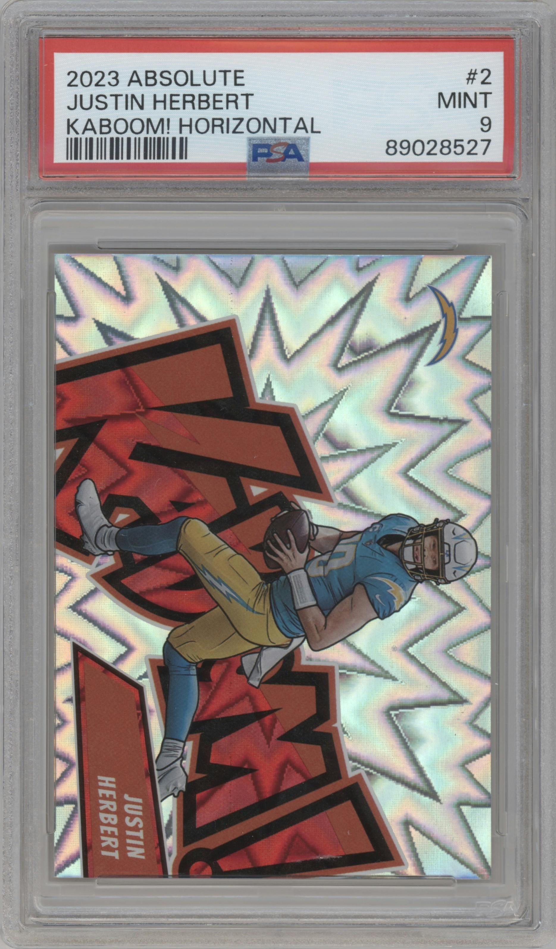 Justin Herbert from the 2023 Panini Absolute set graded by PSA and given an overall grade of 9.