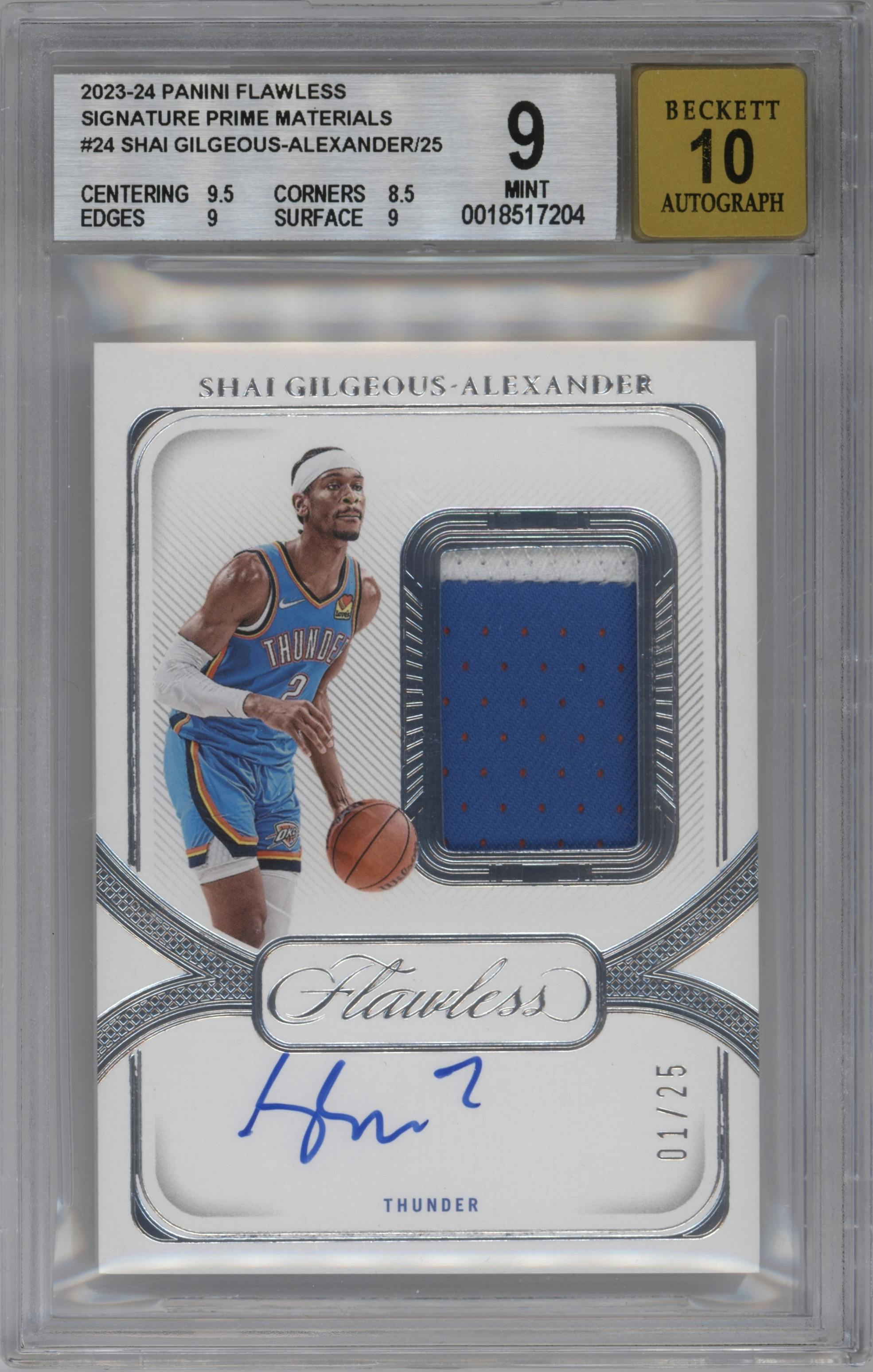 Shai Gilgeous-Alexander from the 2023-24 Panini Flawless set graded by Beckett and given an overall grade of 9.