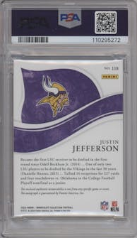 Justin Jefferson from the 2020 Panini Immaculate Collection set graded by PSA and given an overall grade of 9.