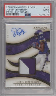 Justin Jefferson from the 2020 Panini Immaculate Collection set graded by PSA and given an overall grade of 9.