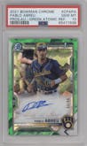 Pablo Abreu from the 2021 Bowman Chrome set featuring a Green Atomic Refractor  parallel graded by PSA and given an overall grade of 10.
