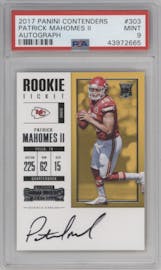 Patrick Mahomes II from the 2017 Panini Contenders set graded by PSA and given an overall grade of 9.