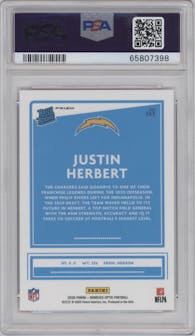 Justin Herbert from the 2020 Panini Donruss Optic set featuring a Pink parallel graded by PSA and given an overall grade of 10.