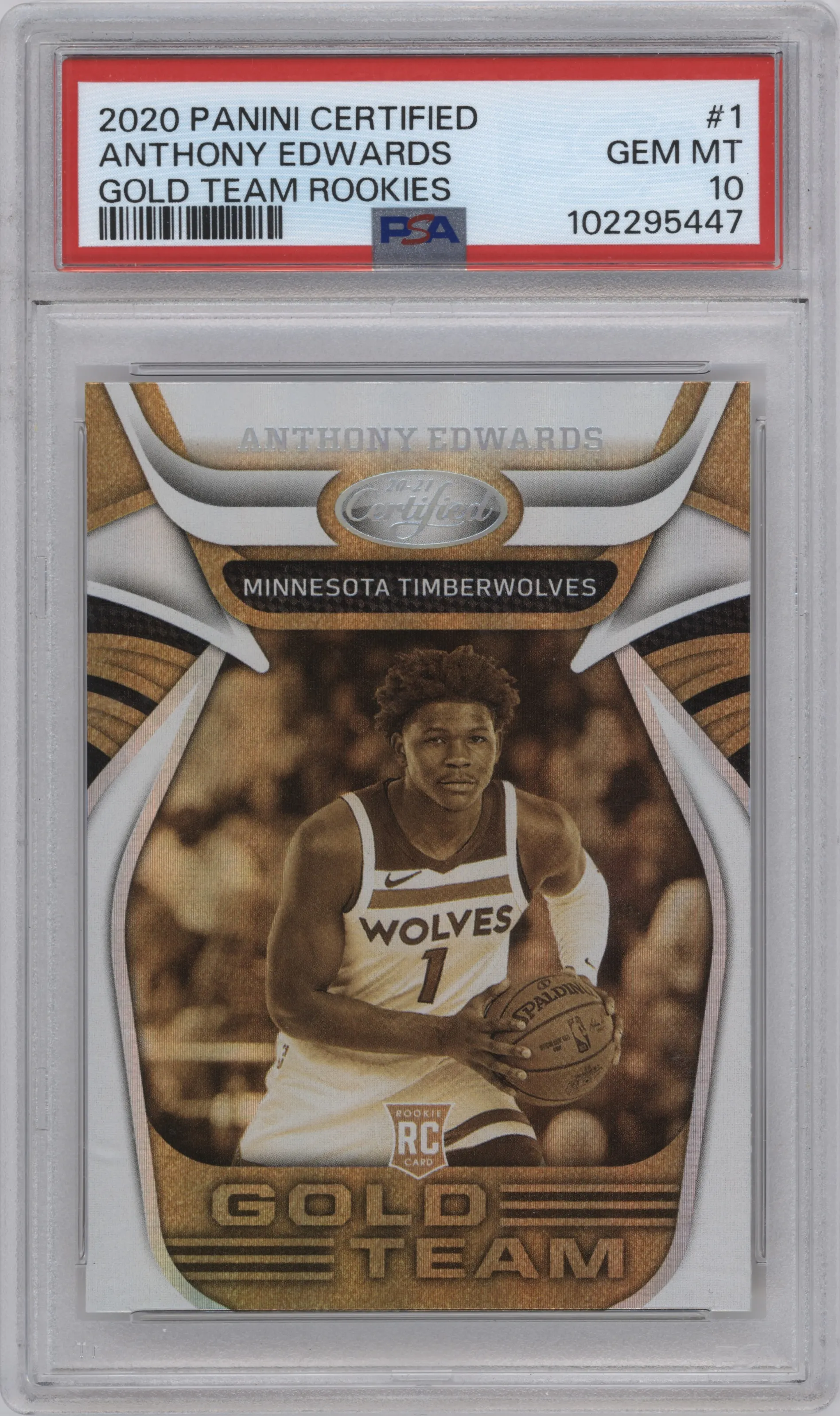 2020 Panini Certified Gold Team Rke. Anthony Edwards PSA 10