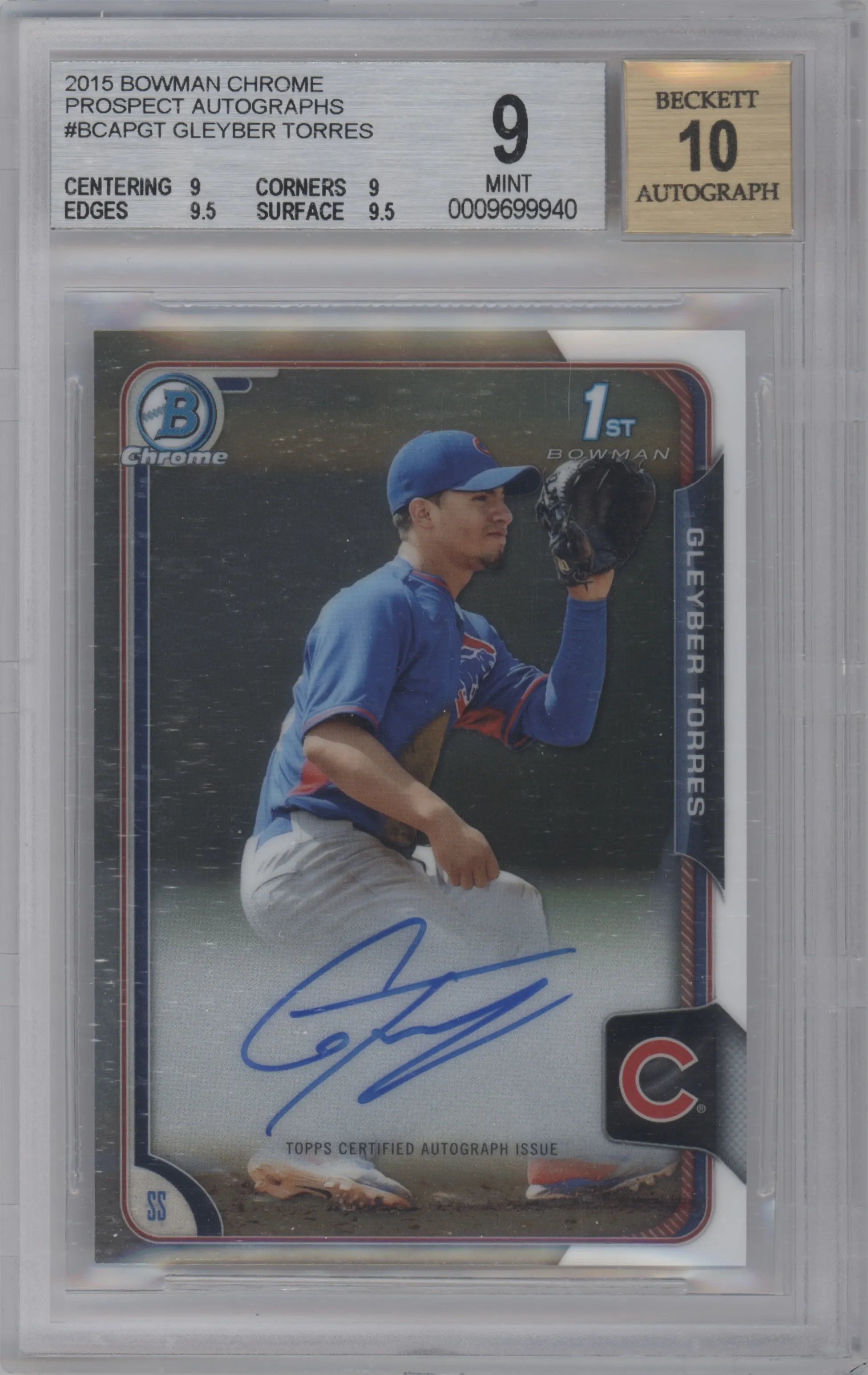 2015 Bowman Chrome Pros.Auto Gleyber Torres BGS 9