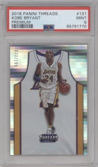 Kobe Bryant from the 2018-19 Panini Threads  set featuring a Premium parallel graded by PSA and given an overall grade of 9.