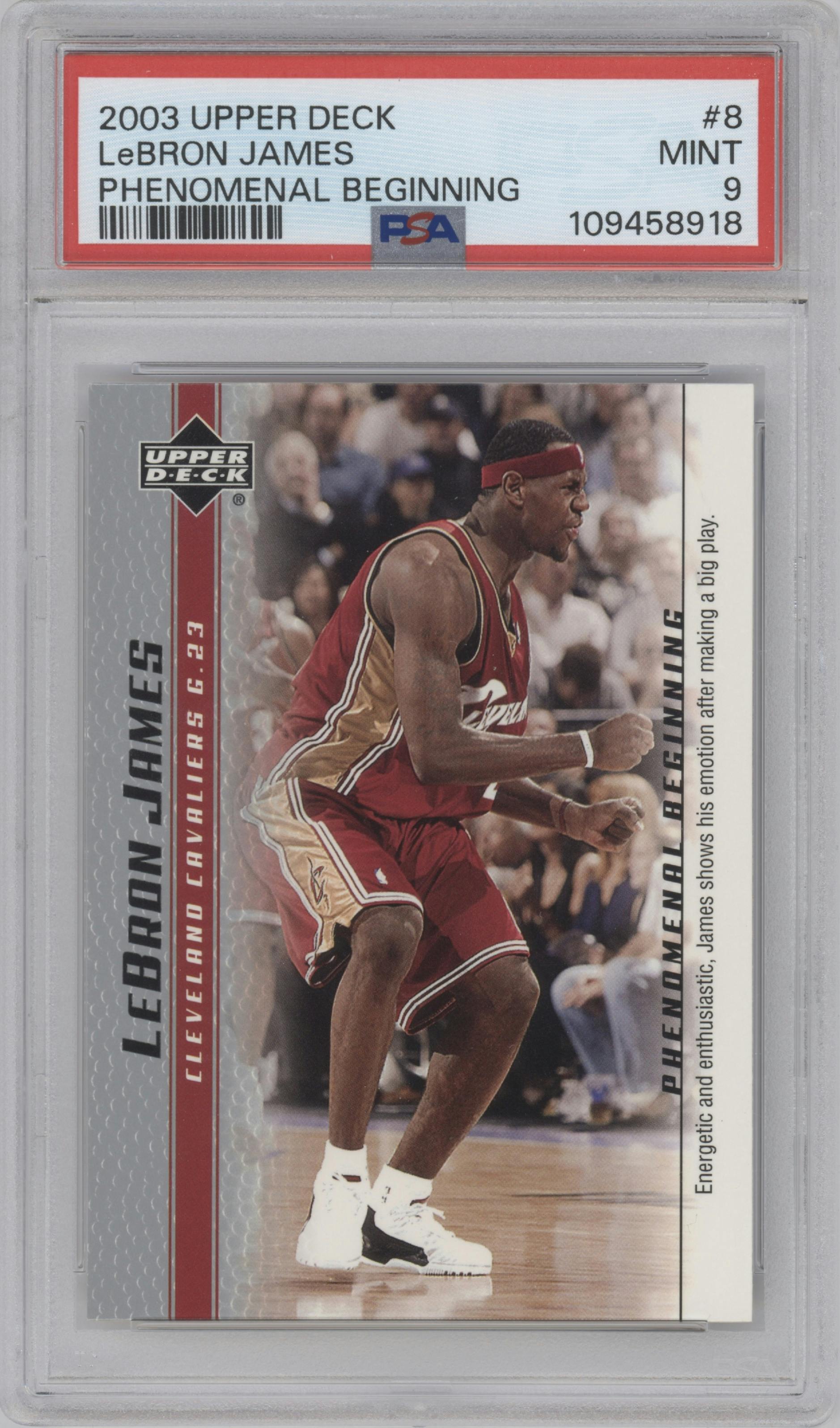 LeBron James from the 2003-04 Upper Deck LeBron James  set graded by PSA and given an overall grade of 9.