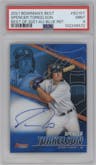 Spencer Torkelson from the 2021 Bowman’s Best set featuring a Blue Refractor parallel graded by PSA and given an overall grade of 9.