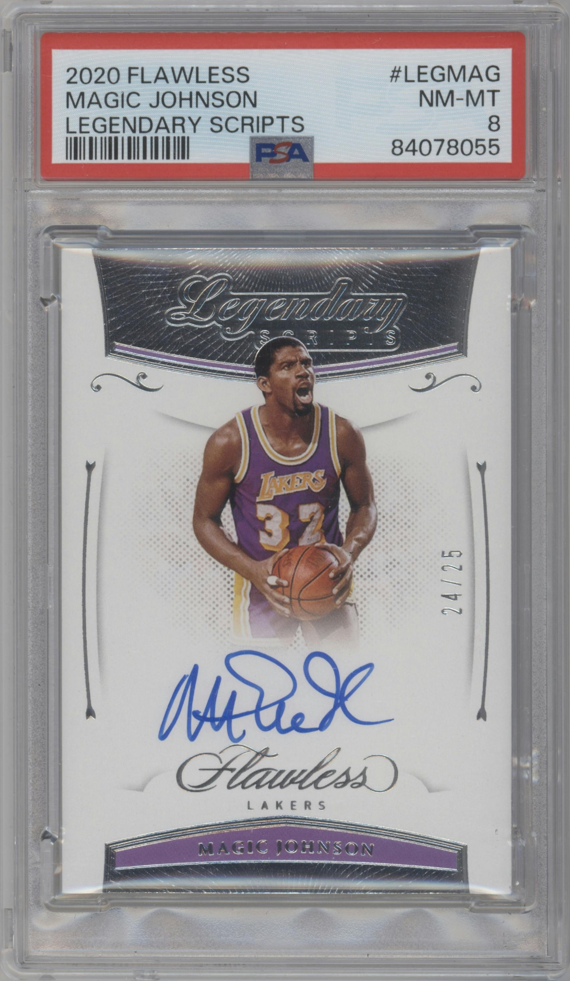 Magic Johnson from the 2020-21 Panini Flawless Basketball set graded by PSA and given an overall grade of 8.