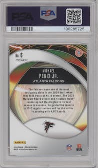 Michael Penix Jr. from the 2024 Panini Prizm set featuring a Green Ice parallel graded by PSA and given an overall grade of 10.