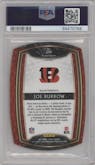 Joe Burrow from the 2020 Panini Select set featuring a Die-Cut Orange parallel graded by PSA and given an overall grade of 9.