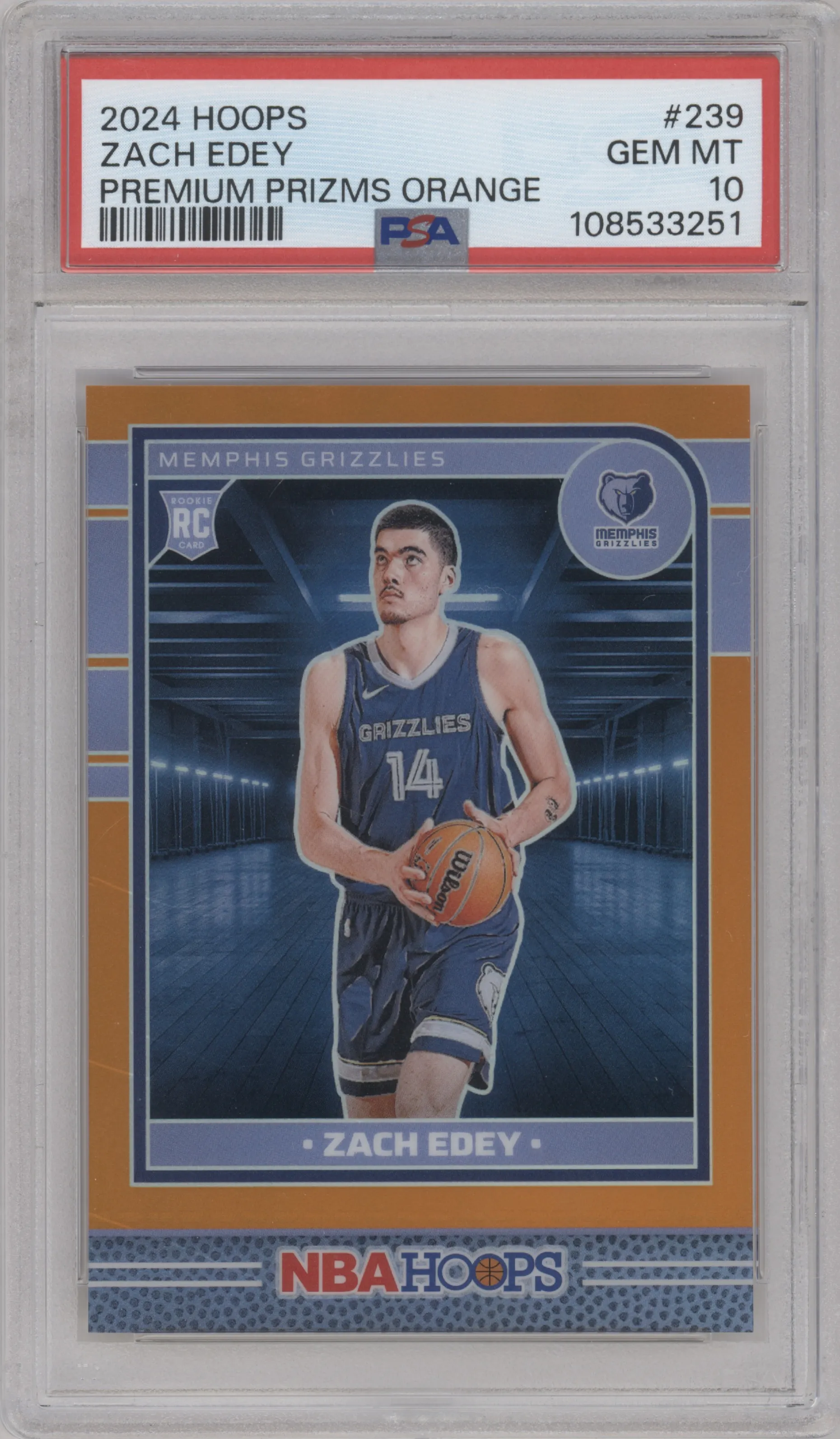 2024 Panini NBA Hoops Zach Edey Orange Premium #239 PSA 10