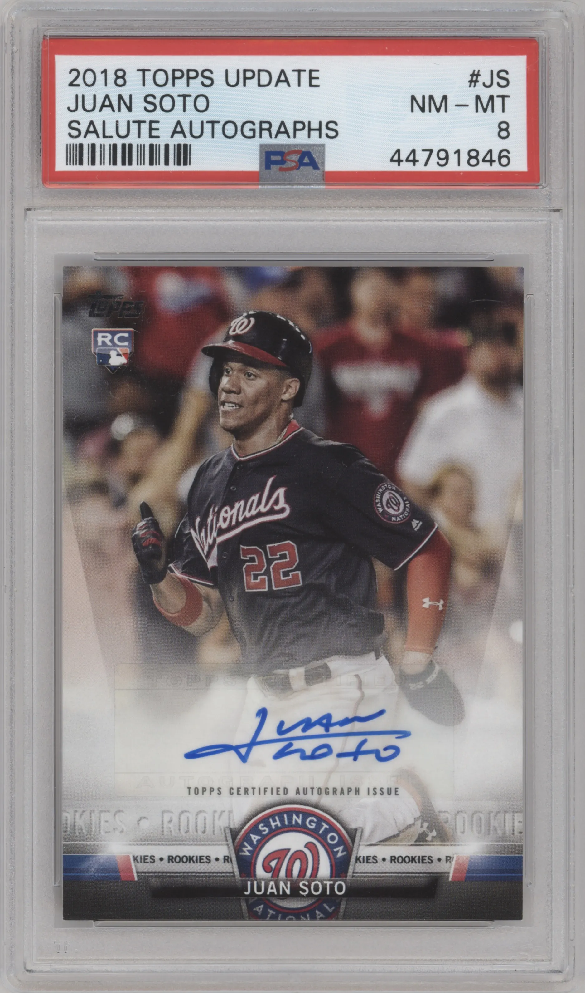 2018 Topps Update Salute Auto Juan Soto PSA 8