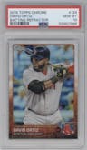 David Ortiz from the 2015 Topps Chrome set featuring a Refractor parallel graded by PSA and given an overall grade of 10.