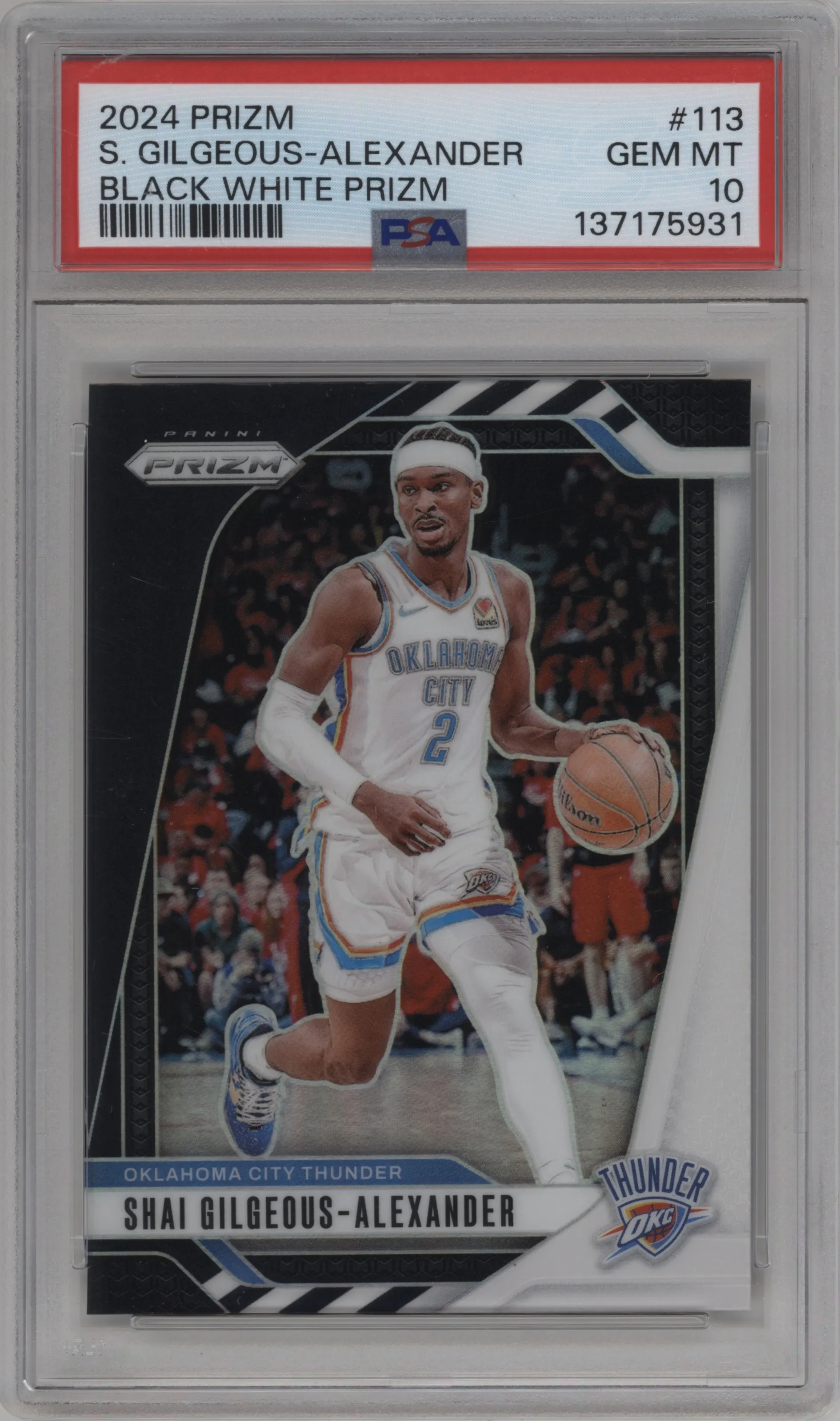 2024 Panini Prizm Shai Gilgeous-Alexander Black White Prizm #113 PSA 10