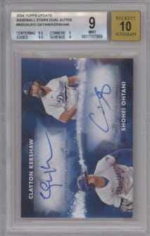 Shohei Ohtani/Clayton Kershaw from the 2024 Topps Update set graded by Beckett and given an overall grade of 9.