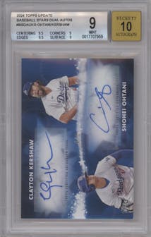 Shohei Ohtani/Clayton Kershaw from the 2024 Topps Update set graded by Beckett and given an overall grade of 9.