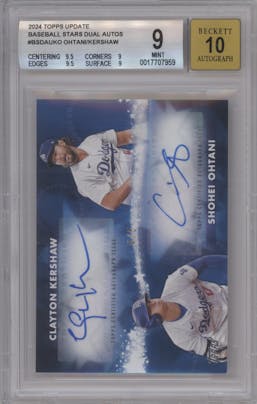 Shohei Ohtani/Clayton Kershaw from the 2024 Topps Update set graded by Beckett and given an overall grade of 9.