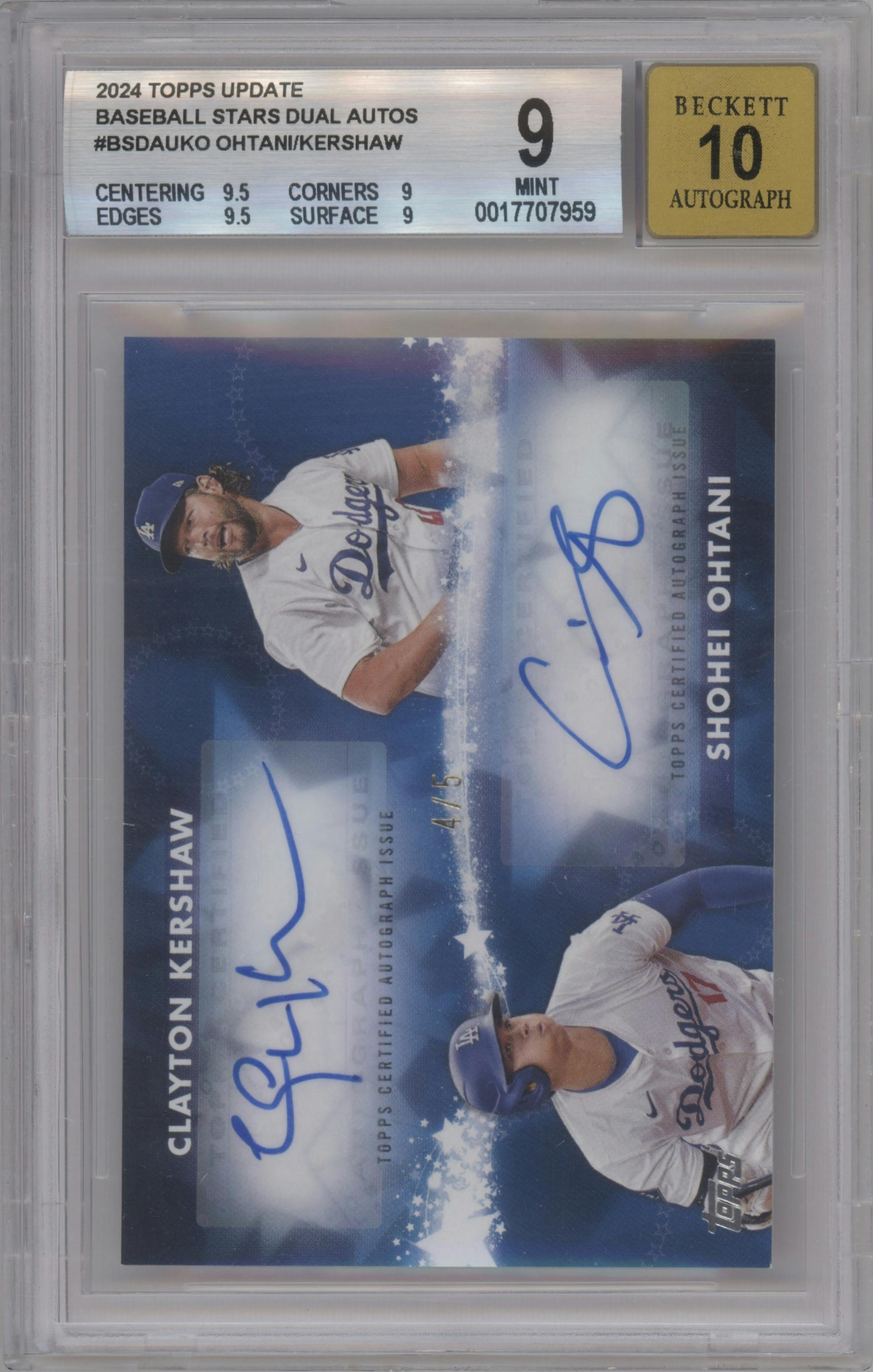 Shohei Ohtani/Clayton Kershaw from the 2024 Topps Update set graded by Beckett and given an overall grade of 9.