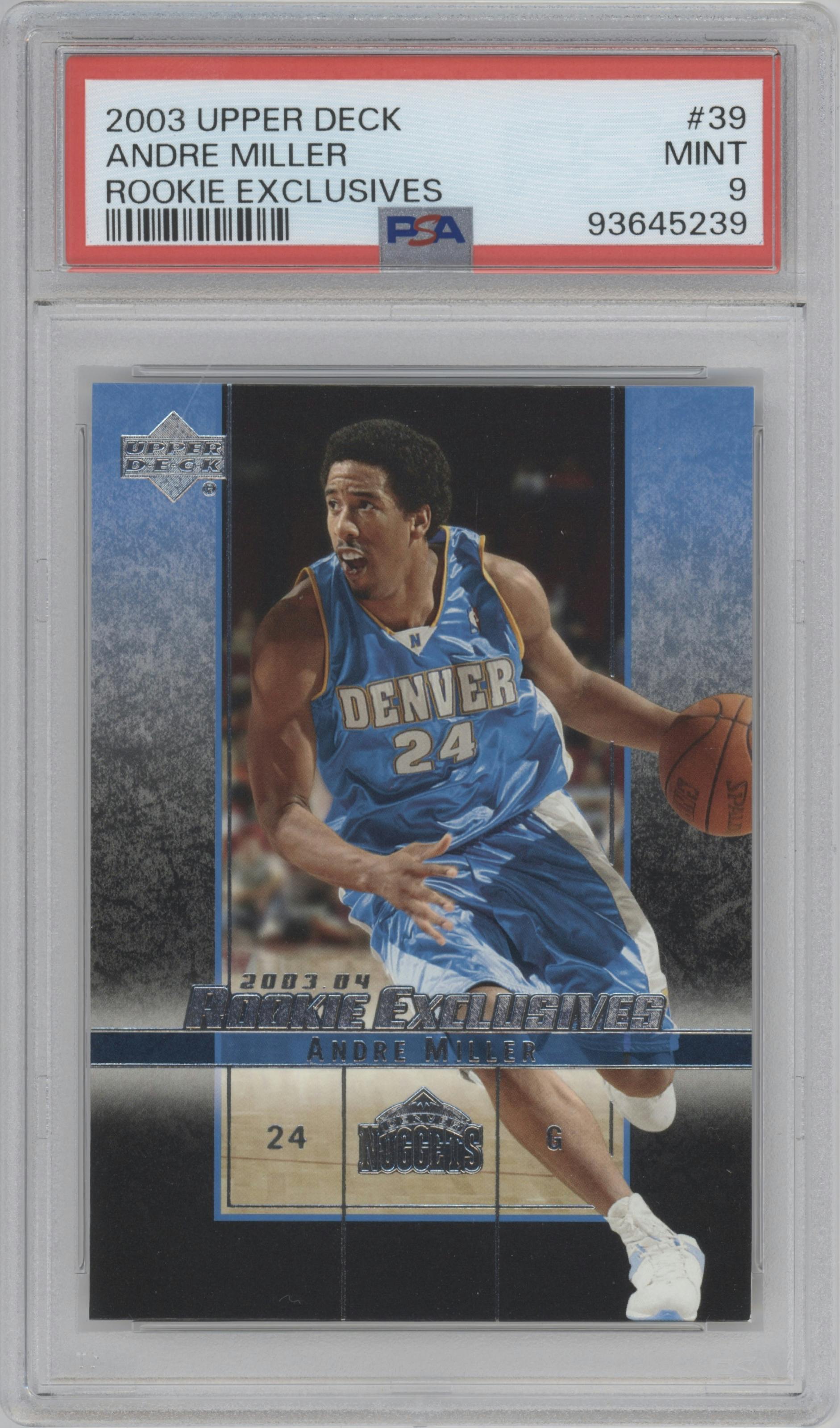 Andre Miller from the 2003-04 Upper Deck Rookie Exclusives set graded by PSA and given an overall grade of 9.