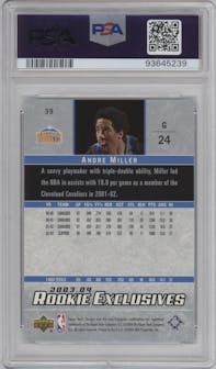 Andre Miller from the 2003-04 Upper Deck Rookie Exclusives set graded by PSA and given an overall grade of 9.