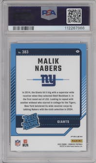Malik Nabers from the 2024 Donruss set featuring a Blue Scope parallel graded by PSA and given an overall grade of 10.