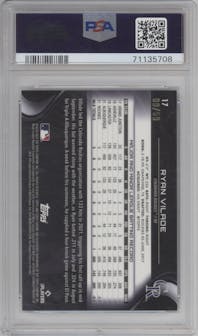Ryan Vilade  from the 2022 Topps Chrome Black set featuring a Gold Mini-Diamond parallel graded by PSA and given an overall grade of 9.