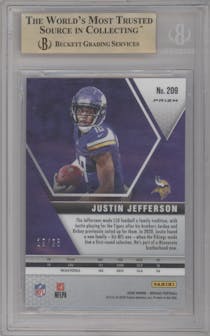 Justin Jefferson from the 2020 Panini Mosaic set featuring a White Mosaic parallel graded by Beckett and given an overall grade of 9.5.