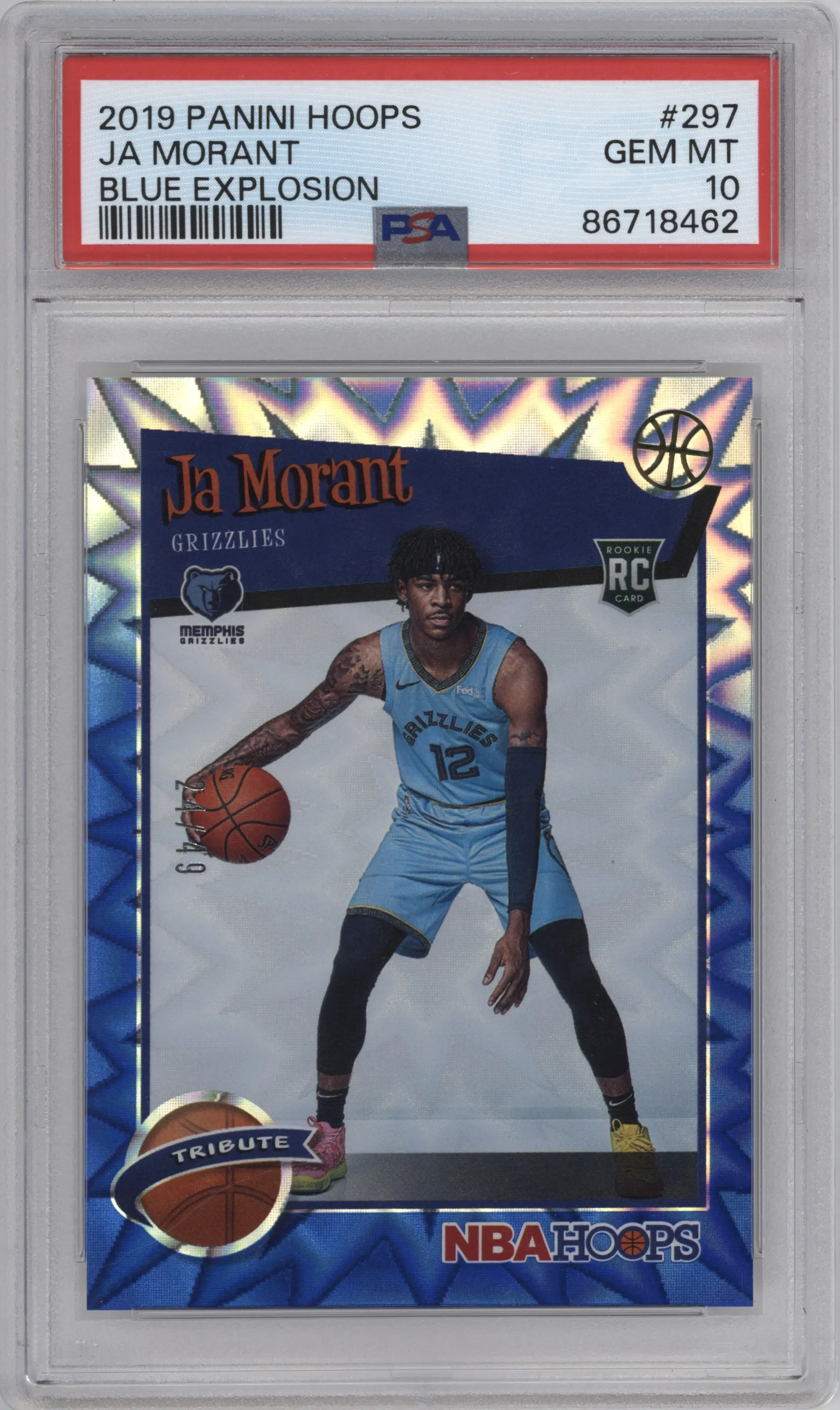 2019 Panini NBA Hoops Tribute Ja Morant Blue Explosion #297 PSA 10