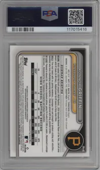 Konnor Griffin from the 2024 Bowman Draft set featuring a Aqua Lava Refractor parallel graded by PSA and given an overall grade of 10.